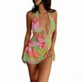 thumbnail image 2 of Robe Mini à Col Bas Dos Nu Sans Manches Boho Courte Dos Ouvert Soirée Sortie Robe d'Été Verte P, 2 of 10