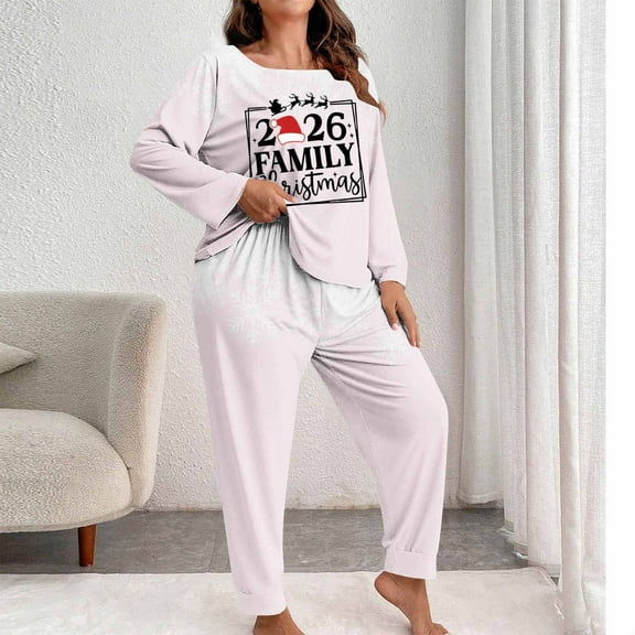Abomasnow Plus Size Pajama Set for Women 2 Piece Christmas Printed Long Sleeve Loungewear Soft Crewneck Shirts and Pants Pj Set XL-5XL