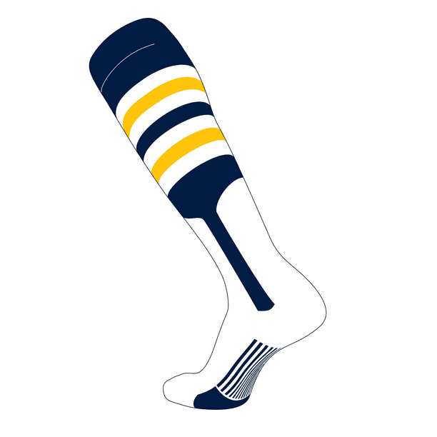 TCK TCK Elite Baseball Knee High Stirrup Socks (I, 9in) Navy, White, Gold (M)
