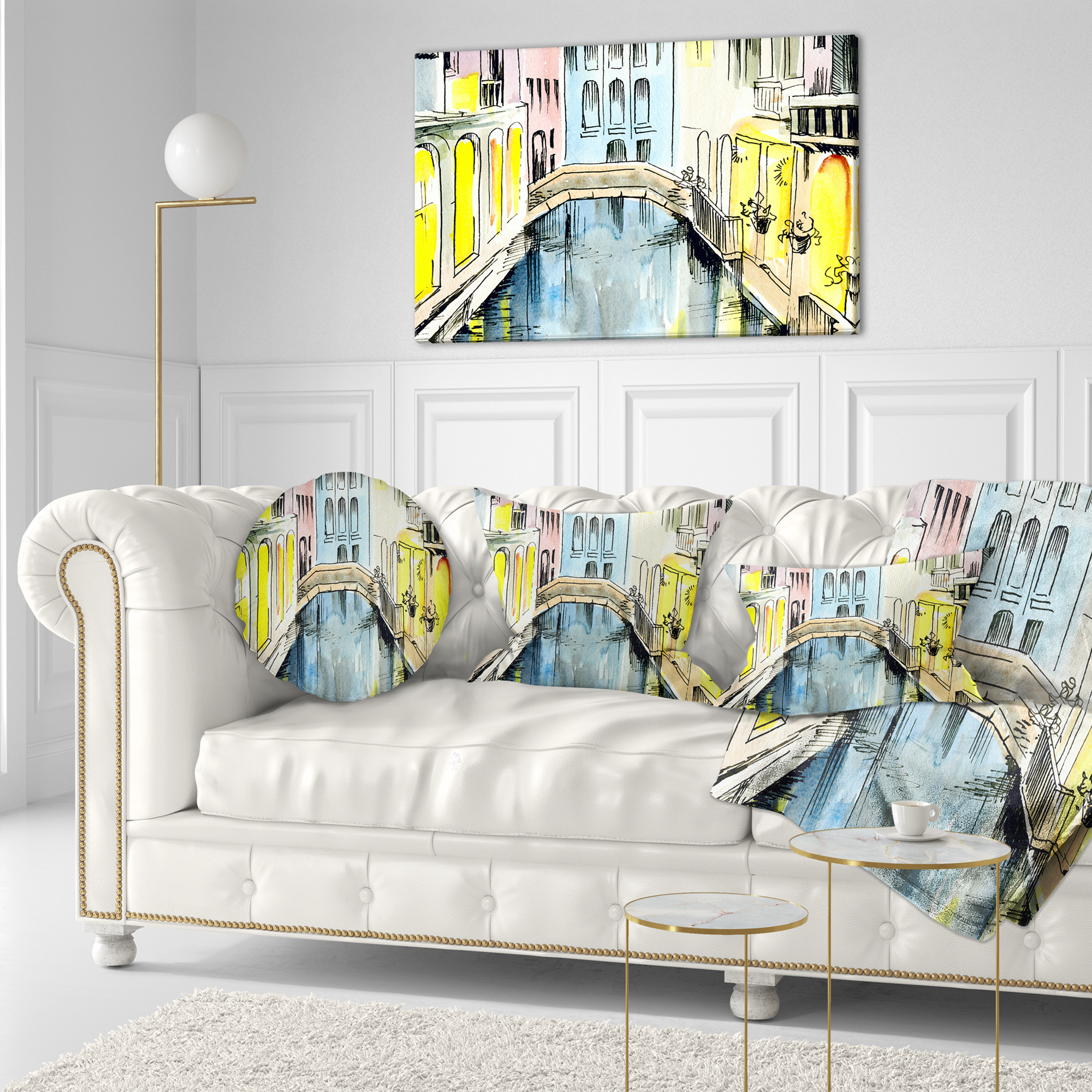 Designart Canal in Venice - Cityscape Throw Pillow - 12x20