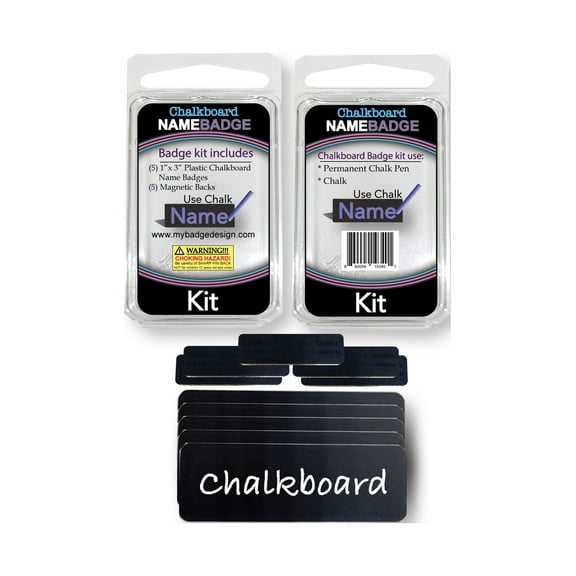 My Badge Design, 1" x 3" Chalkboard Name Badge Kit with Magnetic Back, 5 Qty