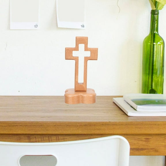 AURARMLET 1Pack Standing Cross Beige Wooden Decor For Church And Home Decoration