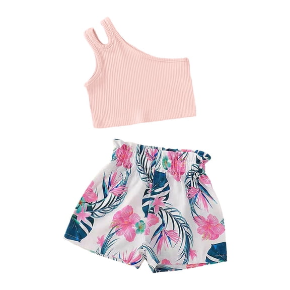 Ketyyh-chn99 Toddler Girls' Outfits Kids Toddler Baby Girls Sleeveless Ribbed Vest Tops Flower Print Shorts Pants 2PCS Set Size for 5-6 Years,Pink