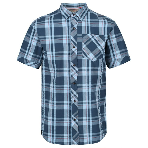 Regatta - Camisa Manga Corta estampado de Cuadros Deakin III para Hombre (Azul Wing)