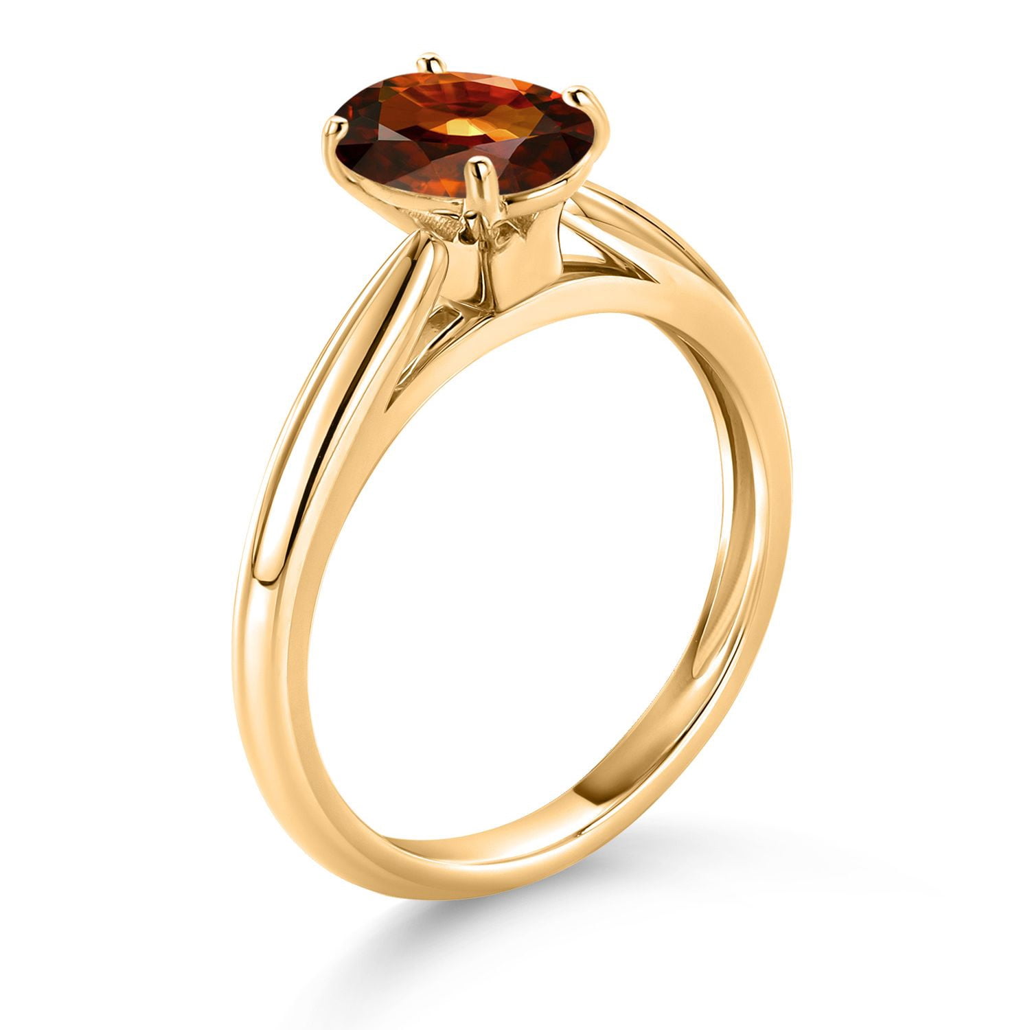 Gem Stone King 10K Yellow Gold Brown Zircon Solitaire Engagement Ring for Women (1.92 Cttw, Oval 8X6MM, Gemstone December Birthstone, Available in Size 5, 6, 7, 8, 9)
