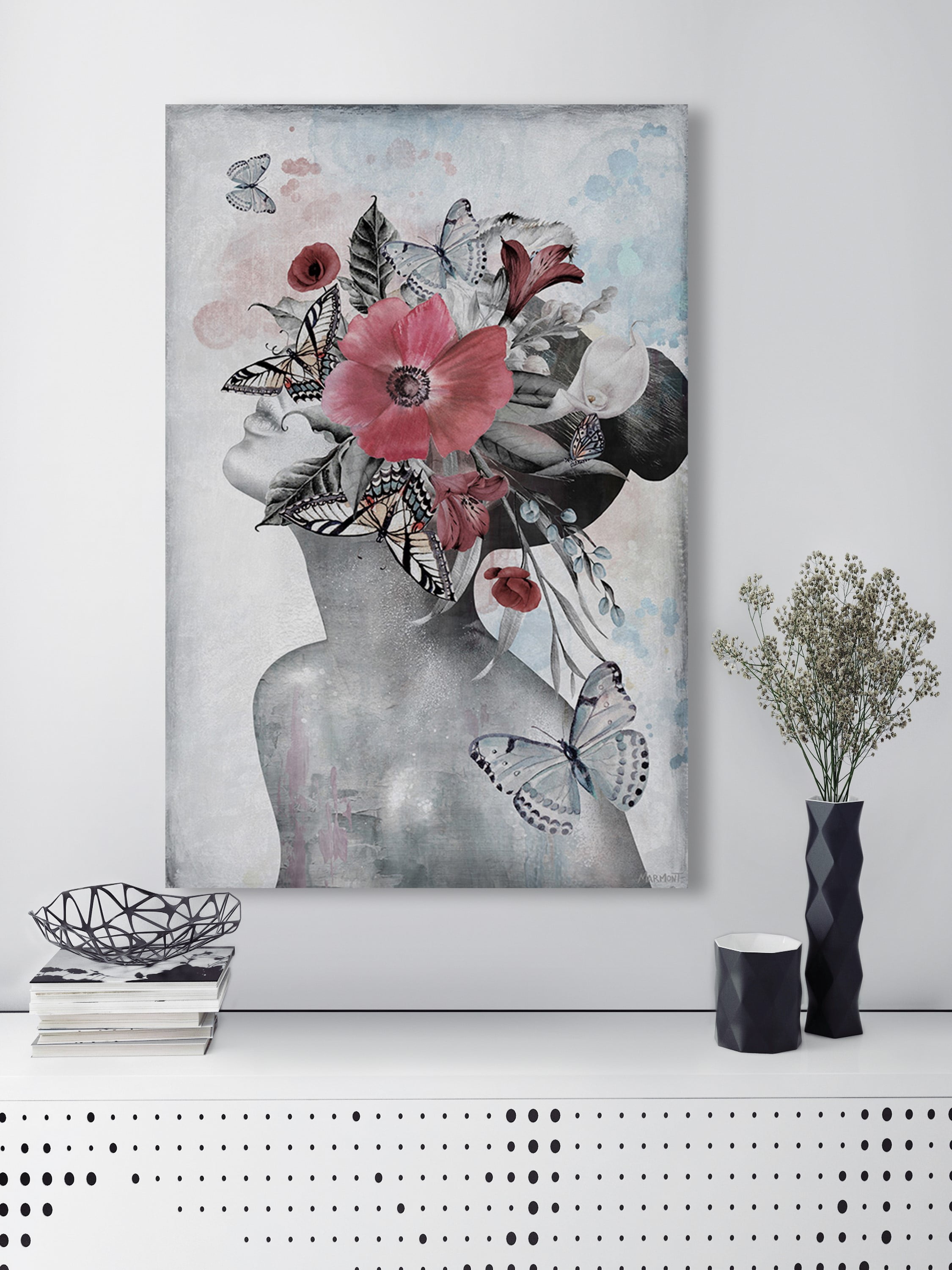 Marmont Hill Poppies and Butterflies Canvas Wall Art