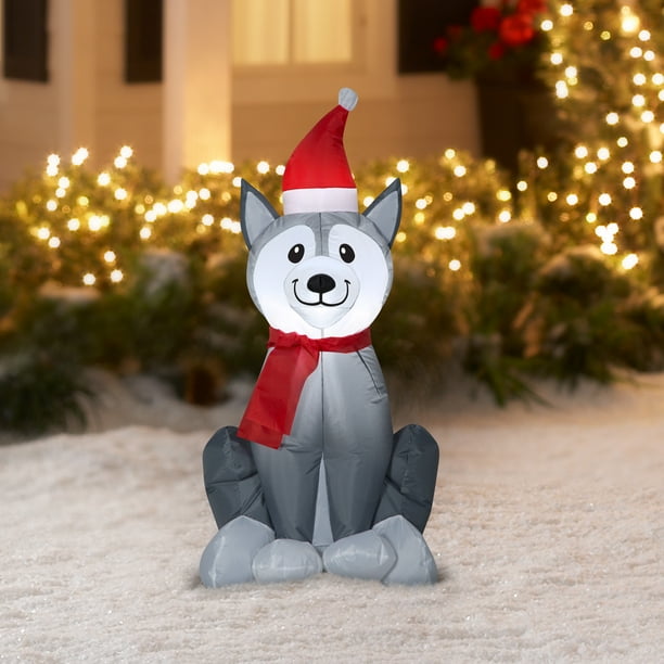 Holiday Time 3.5 Ft. Inflatable Husky Dog - Walmart.com - Walmart.com
