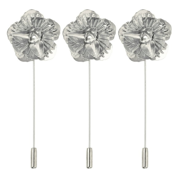 Uxcell 3Pcs Lapel Pin for Men Metal Lapel Rose Flower Pin Silver