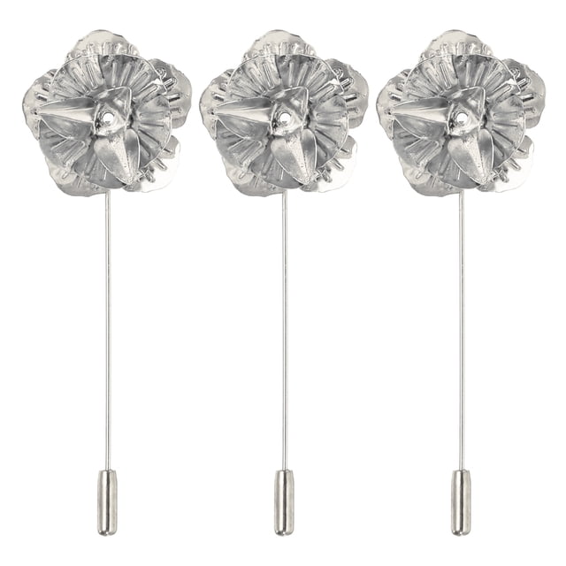 Uxcell 3Pcs Lapel Pin for Men Metal Lapel Rose Flower Pin Silver