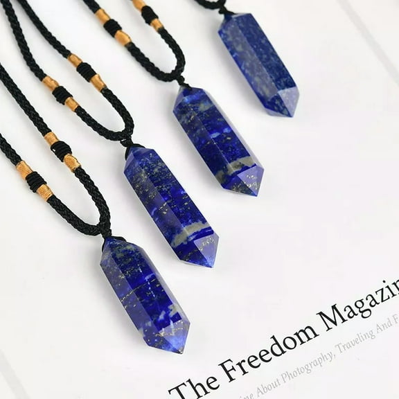 GKNET Natural Lapis Lazuli Quartz Crystal Pendant Chakra Healing Stone Charms Necklace