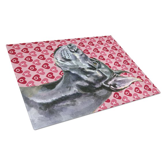 Black Great Dane Hearts Love and Valentines Day Glass Cutting Board Large