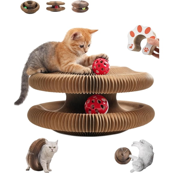Cocogato Cat Toy, Cocogato Rascador Flexible with a Bell, Innovative 4-in-1 Cat Scratcher & Toy for Cats Exercise, Foldable with Durable Honeycomb Cardboard (C)