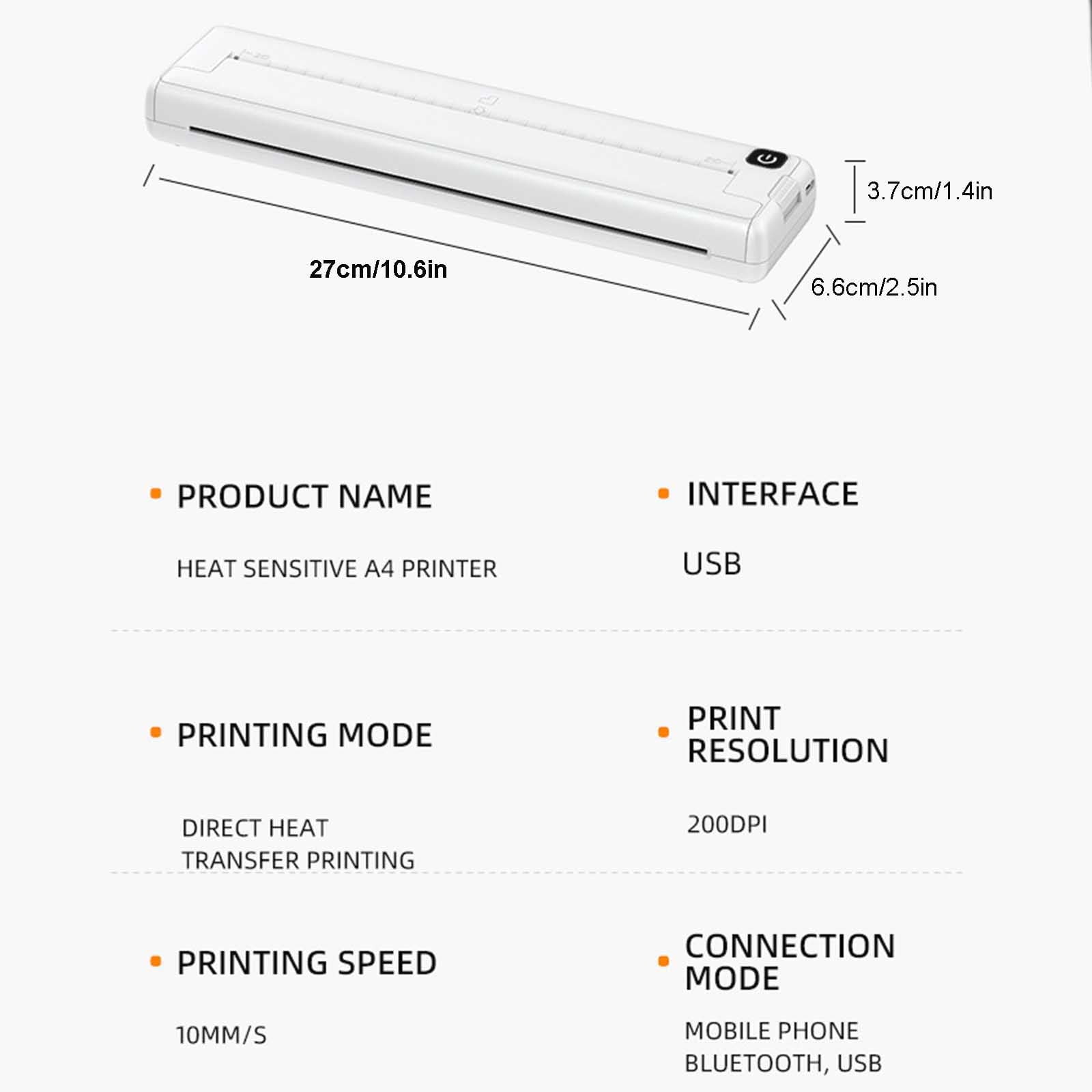 Blasgw Wireless Thermal A4 Paper Printers High-definition Office And Household Small Mini Portable Inkless Printing Machine White