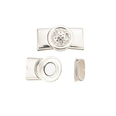 Domed Shape - Dome Shape Magnet Clasp Silver Plated Fits 4.5x15.5mm Flat Cords 20x36mm Sold per pkg of 1