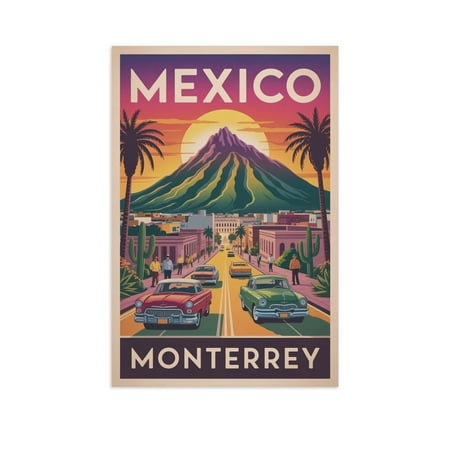Monterrey Vintage City Travel Poster with Mountains, People, And Vintage-style Design Print Poster