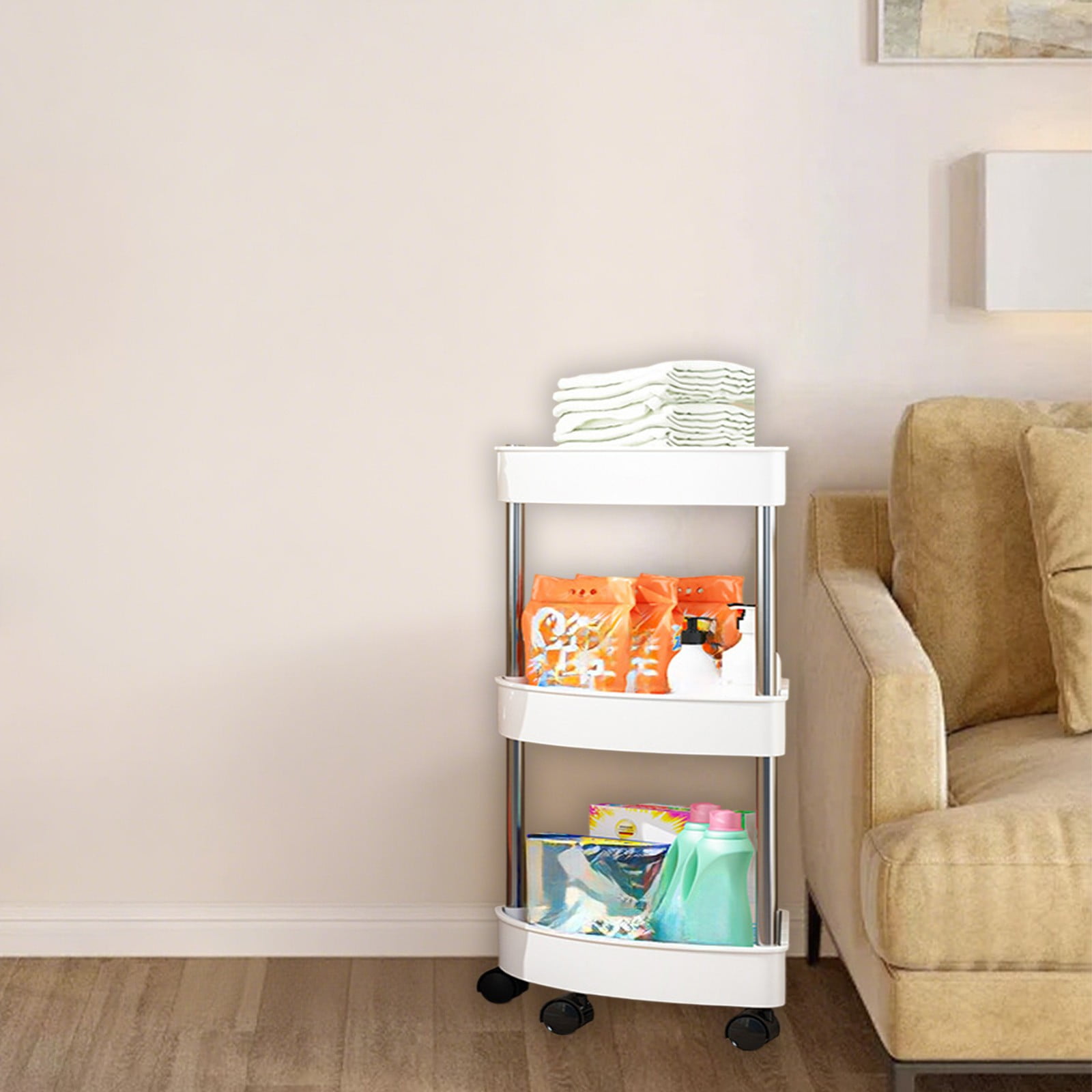 Bathroom Shelf Organizer Bathroom Corner Shelf Organizer with Rolling Wheels, 4 Tier Corner Storage Shelf with Drainage Holes for Shower, Detachable Rolling Cart for Bathroom Organization