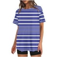 thumbnail image 1 of Mikilon Ensemble Élégant pour Femmes 2 Pcs Mode Décontractée Rayé Imprimé Col Rond Épaule Tombante Shorts Ensemble Deux Pièces Violet-C 2TG, 1 of 4