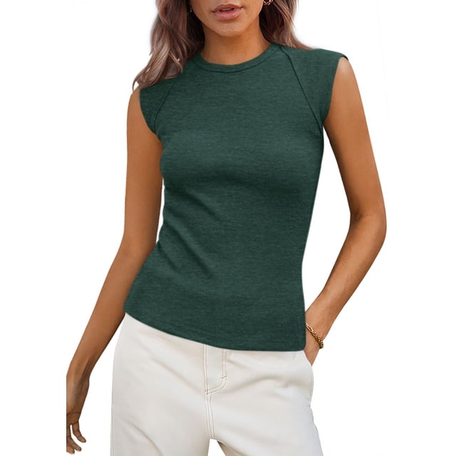 Remera PRETTYGARDEN 2025 Mujer Top de Tirantes Acanalado M Verde Oscuro
