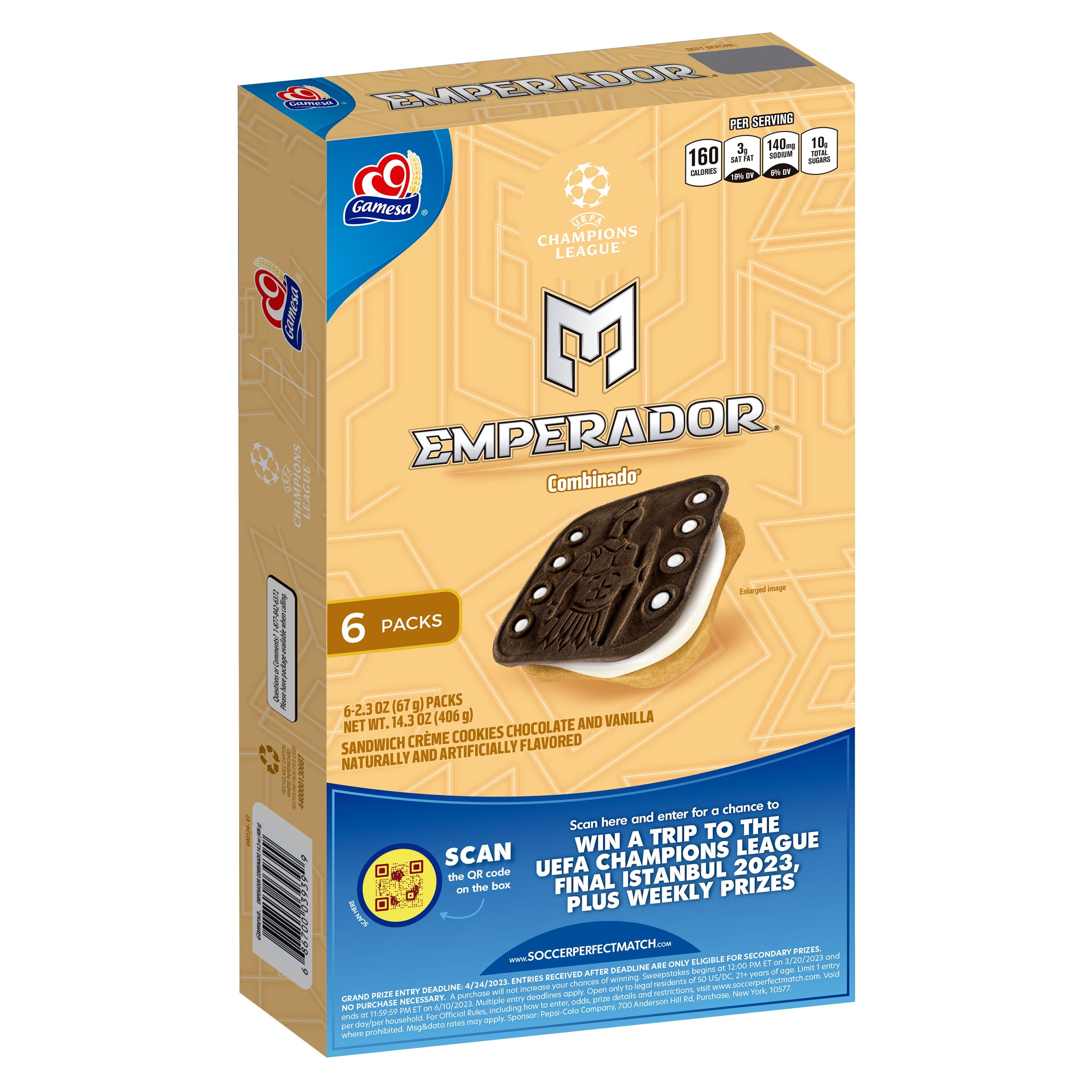 (3 pack) Gamesa Emperador, Sandwich Crème Cookies Chocolate & Vanilla Flavored, 2.3 oz boxes, 6 Count