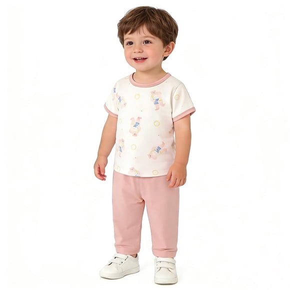 Ropa fina de verano para bebés, hecha de poliéster, para hombres y mujeres, para recién nacidos, con aire acondicionado, pijama de manga corta y cuello redondo.