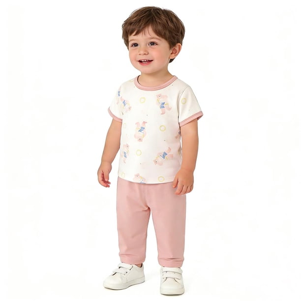 Ropa fina de verano para bebés, hecha de poliéster, para hombres y mujeres, para recién nacidos, con aire acondicionado, pijama de manga corta y cuello redondo.