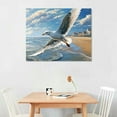thumbnail image 2 of COMIO Bathroom Wall Art Coastal Décor Nautical Boat on Beach Canvas Picture Ocean Seagull Seascape Canvas Sea Bird Farmhouse Artwork for Seashore Bedroom Living Room Small Square Blue Teal, 2 of 4
