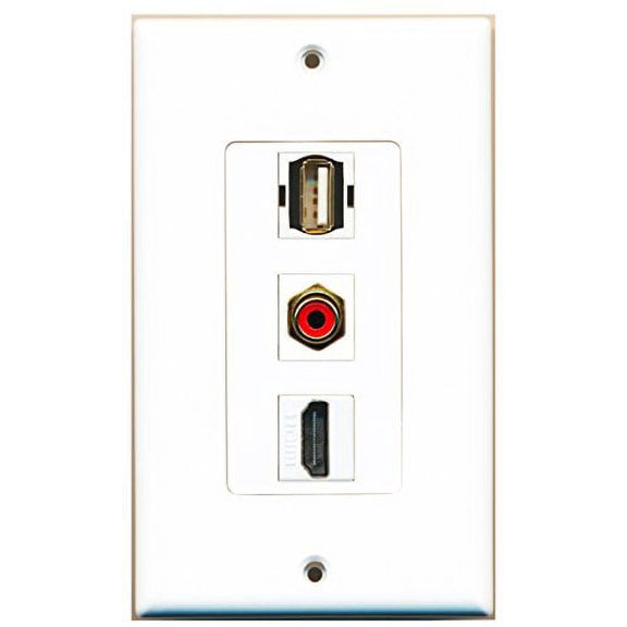 RiteAV - 1 Port HDMI and 1 Port RCA Red and 1 Port USB A-A Decorative Wall Plate Decorative