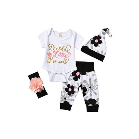 

Newborn Infant Baby Girls Father s Day Short Sleeve Romper Bodysuit Pants Headband Hat Outfit 0-18M