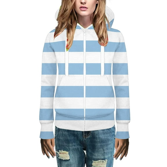 ZAZYULZ Hooded Striped Long Sleeved Sweater Cardigan Jacket(Blue,Xl)