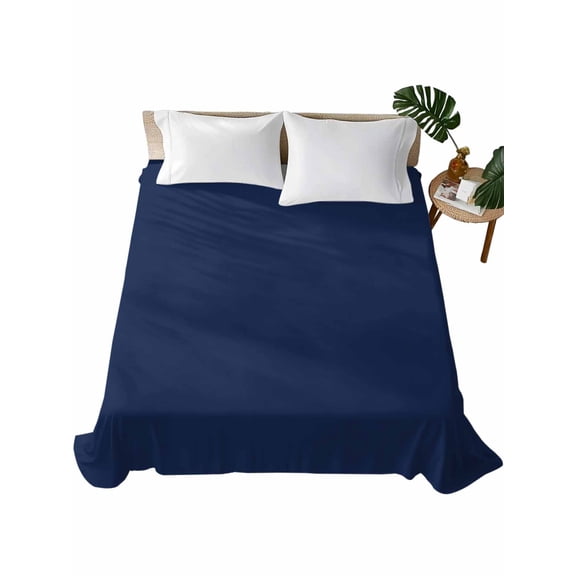 Navy Blue Flat Sheets Only California King Size, Soft Breathable Bed Top Sheets for Mattress, Modern Pure Navy Blue Luxury Bedding Flat Sheets for Home Hotel Bedroom Bed Protection