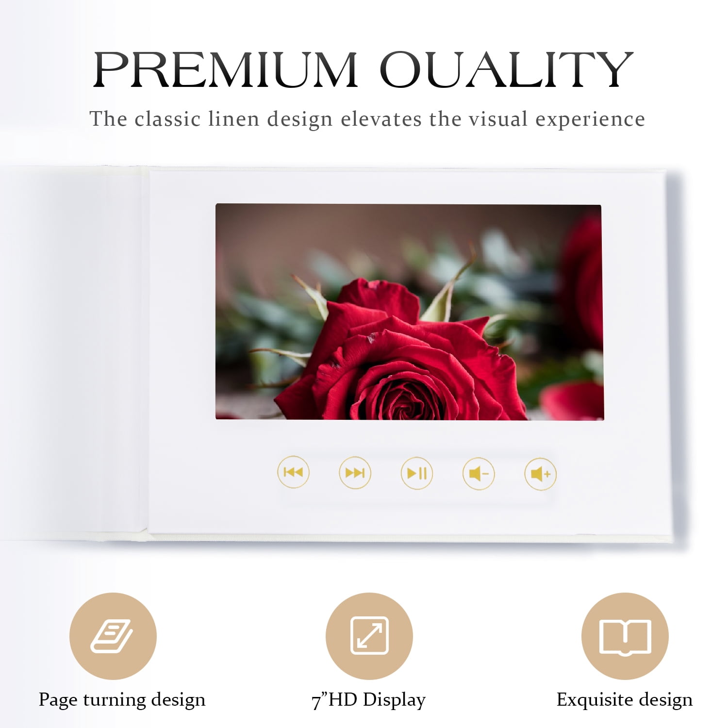Sourcingbay 7 inch IPS Video Greeting Card, Linen Cover, 5 inch Photo Window, 4GB Memory, Rechargeable Battery
