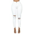 thumbnail image 1 of Plus Size Jeans for Women Slim Ripped Hole Solid Color Long Denim Regular Pants, 1 of 7