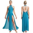 thumbnail image 6 of iiniim Women's Long Lyrical Dance Contemporary Costume Sleeveless Split Maxi Dress Ballroom Dancewear Light Blue XL, 6 of 7