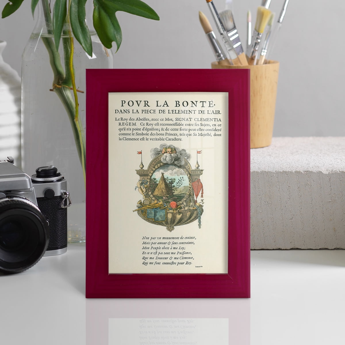 Printed Embellished Bookplate III - Framed Print w/glass - Cherry Red