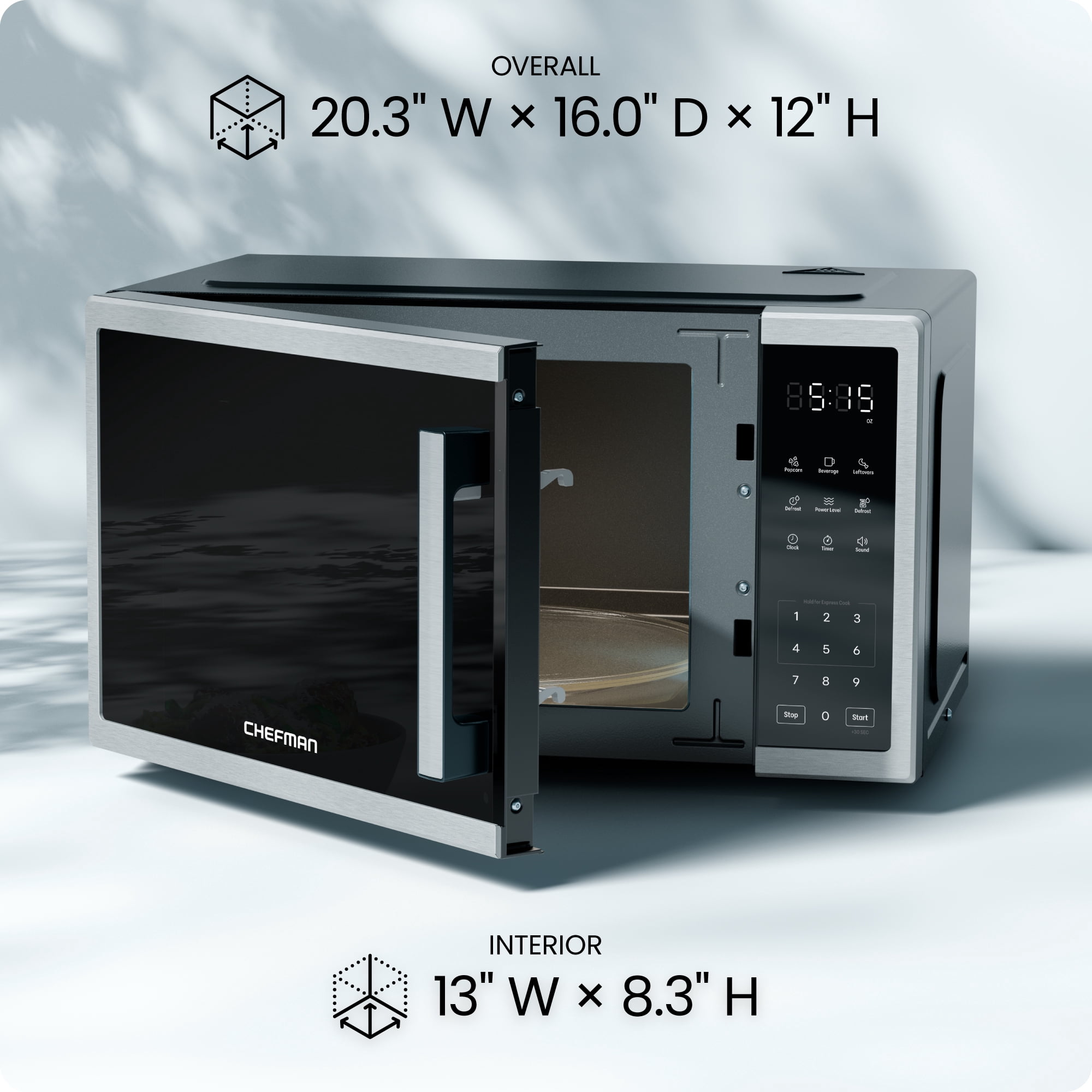 Chefman Countertop Microwave Oven 1.1 Cu. Ft., 1000W, 3 Presets, & 10 Power Levels – Stainless Steel