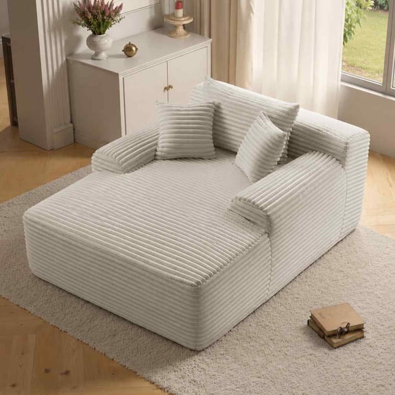 FFH Plush Chaise Lounge Chair Indoor, Boneless Sleeper Sofa Bed, No Assembly Required, White