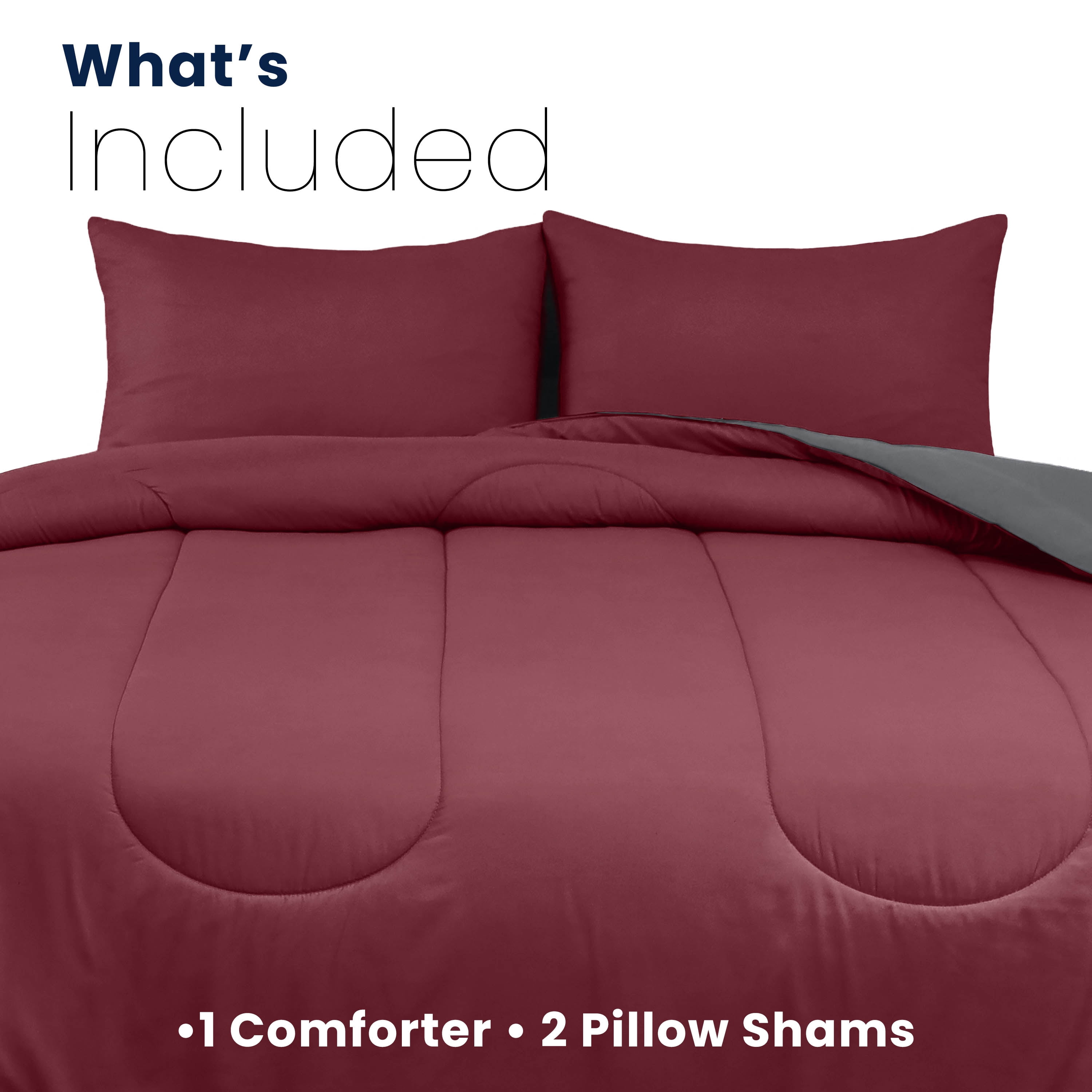 Martex 3-Piece Full/Queen Reversible Comforter Set | Super Soft Lightweight | Burgundy/Grey
