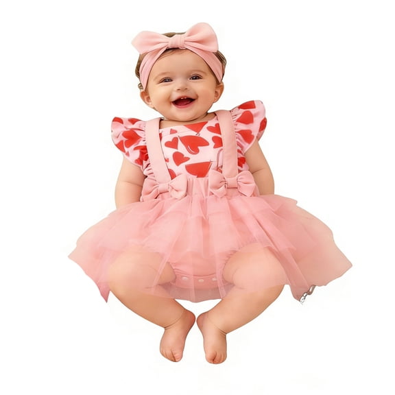 MEZZALL Dresses Valentine's Day Girls Party Dress Floral Lace Sleeveless Tutu Gown Celebrations Stylish Kids Crew Neck Solid Color Child Sundress