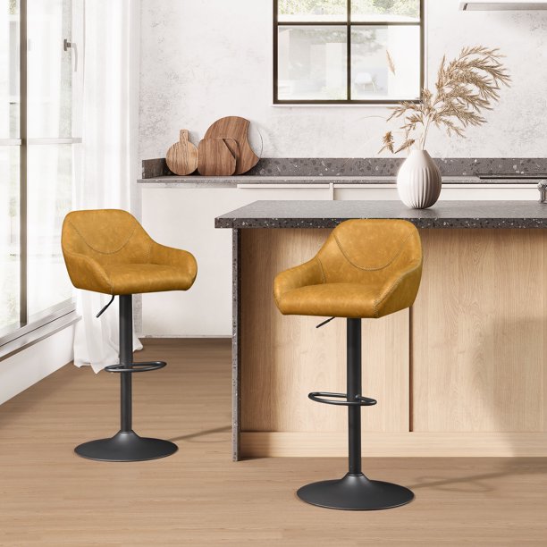 Art Leon Bar Stools Set of 2,Faux Leather Swivel Counter Height Stools