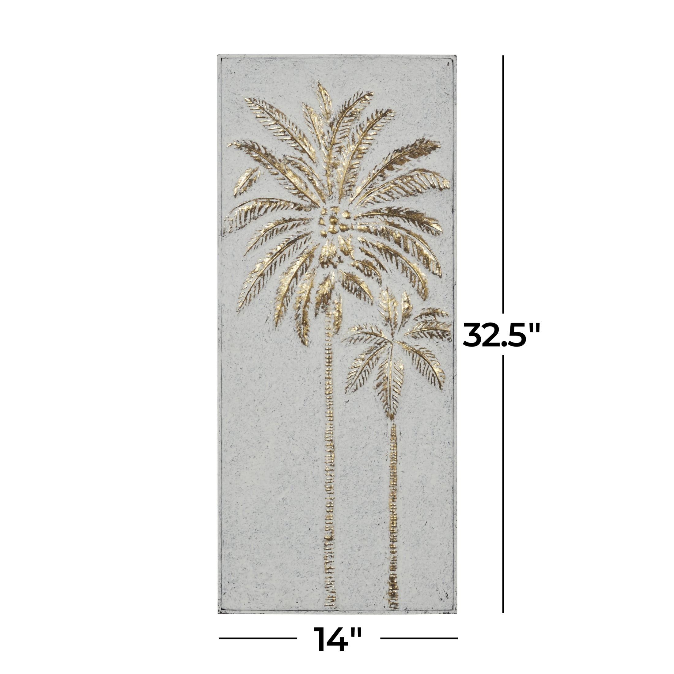 DecMode Gold Metal Relief Panel Palm Tree Wall Decor with Cream Textured Backing