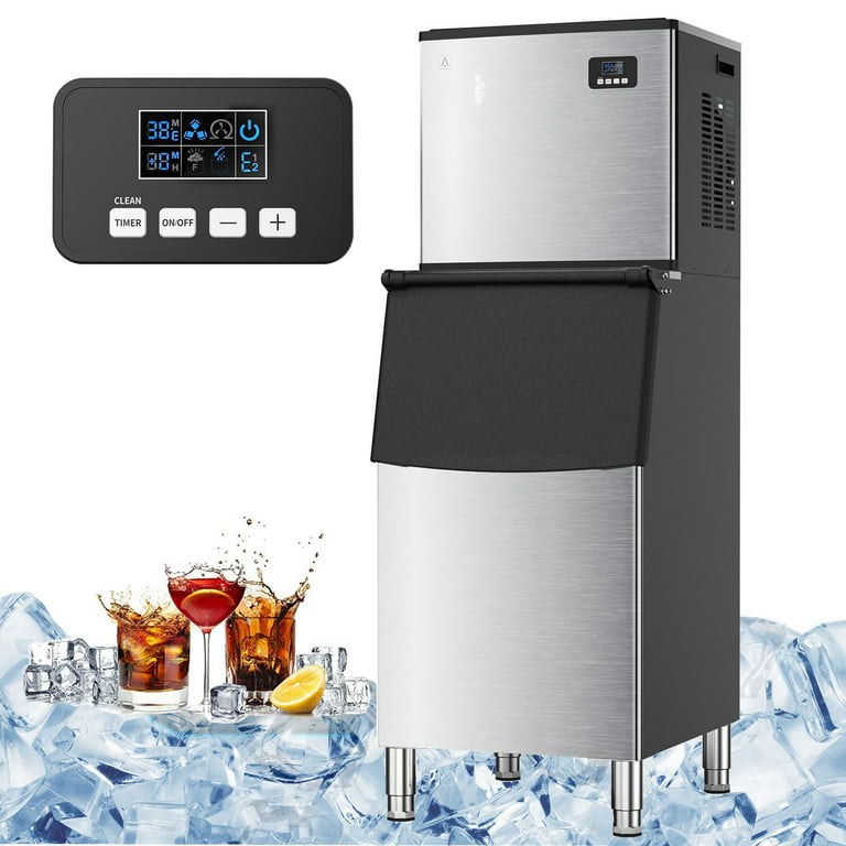 Entcook Commercial Ice Machine 350Lbs/24H with 220Lbs Ice Bin, Industrial  Modular Stainless Steel Ice Cube Maker with Scoop
