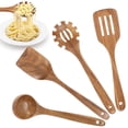 thumbnail image 3 of Qenwkxz 4 Pcs Wood Utensil Set Long Lasting Wood Cooking Utensil Set with Ergonomic Handle and Hanging Hole for Frying Serving Sauce Scooping Soup, 3 of 11