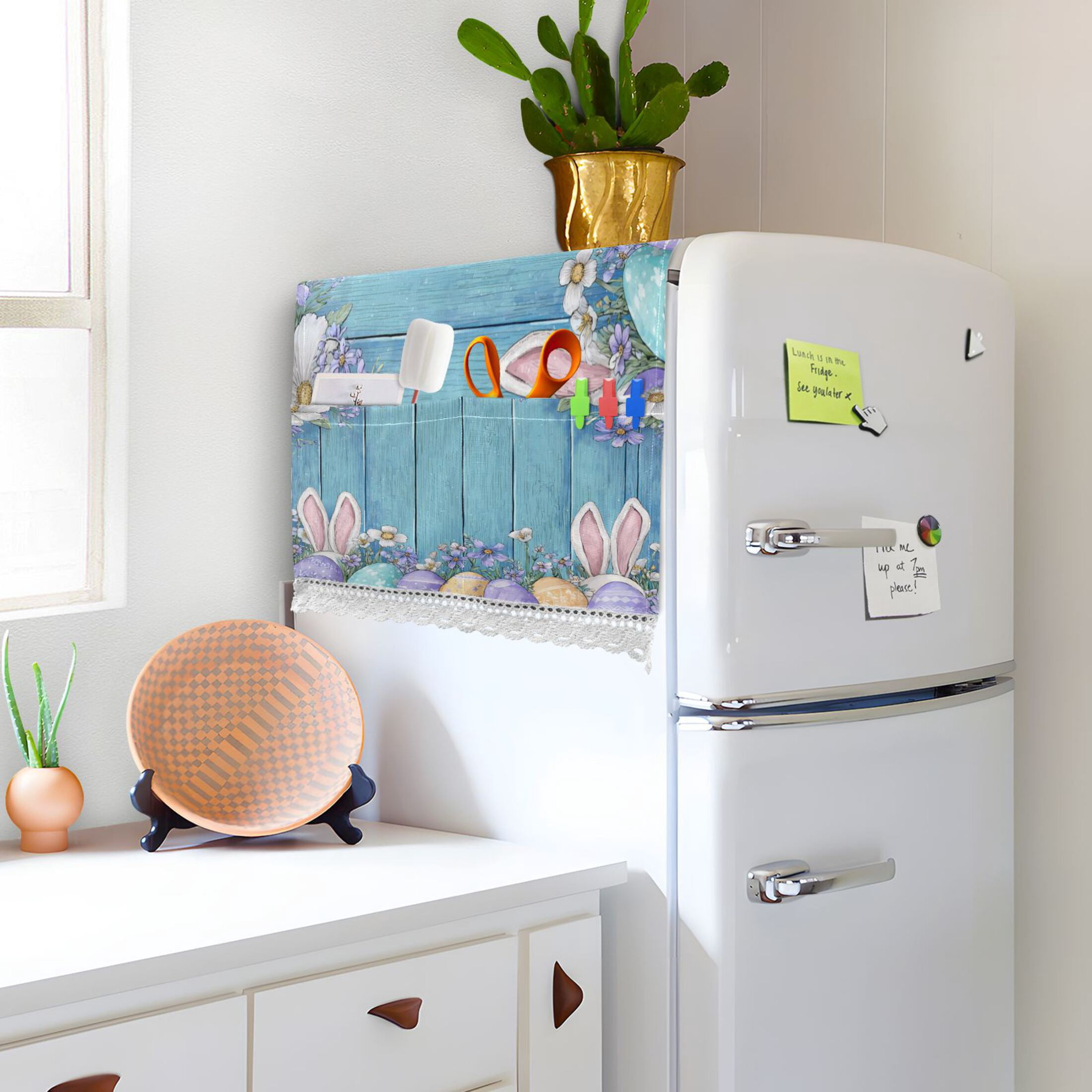 Wobogo Spring Floral Eggs Washing Machine Cover Dustproof Washer Dryer Cover Waterproof Laundry Room Decorative Protector