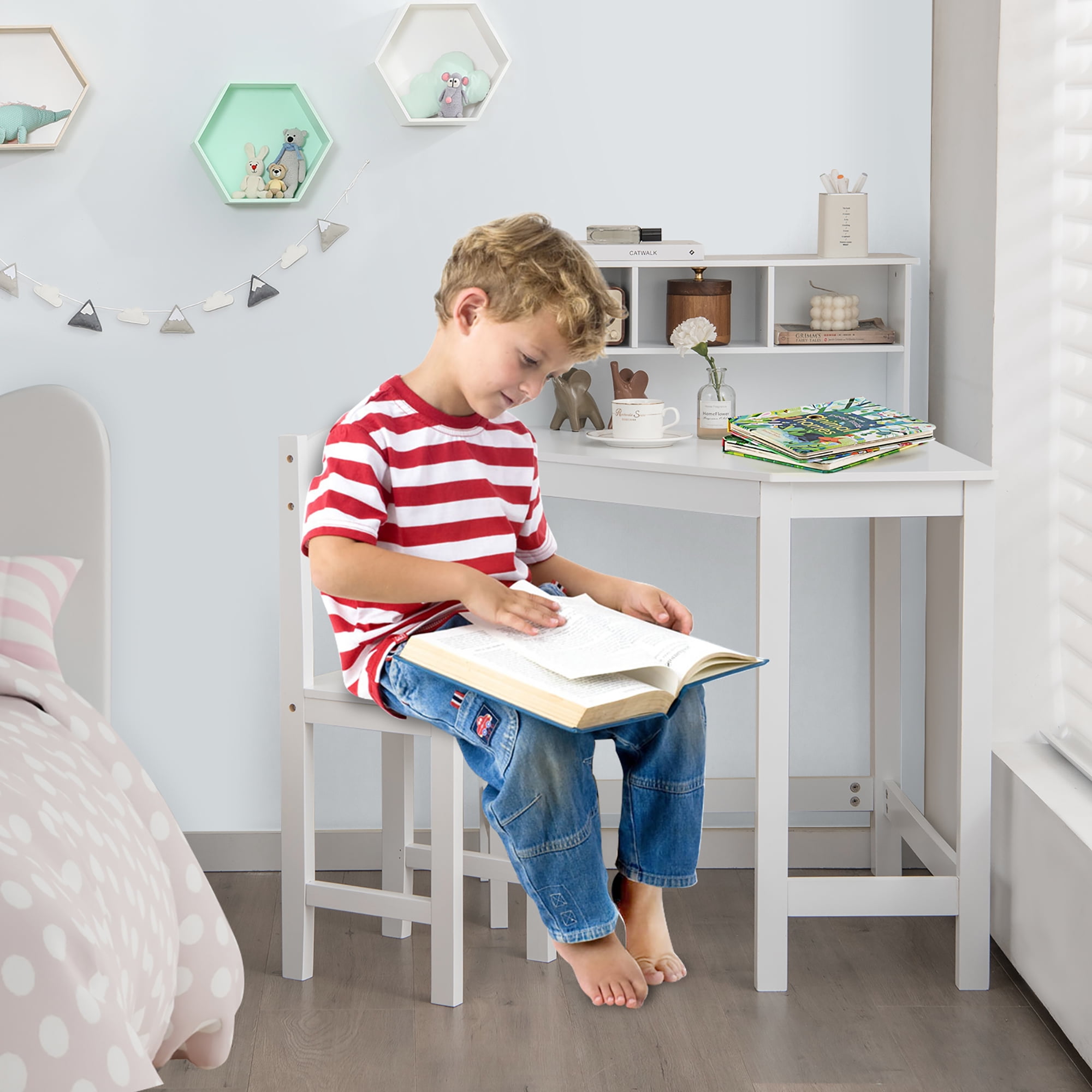Classic playtime juvenile corner desk and reversible hutch with chair discount