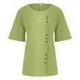 thumbnail image 4 of Womens Tops Women's Fashion Casual Temperament Round Neck Vintage Cotton And Hemp Button Short Sleeve T-Shirt Top Mint Green 5XL, 4 of 5