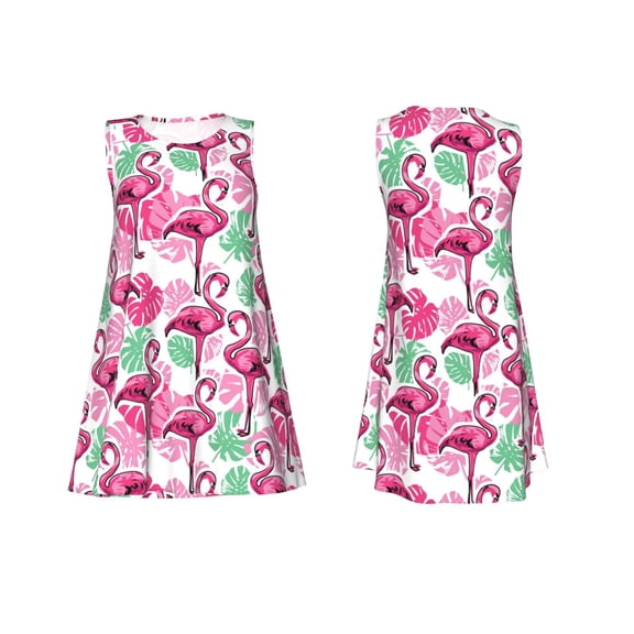 Horeoi Flamingo Print Women's Sleeveless Dress Cotton-like Flared Hem Deep Side Pockets Above-Knee