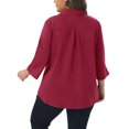thumbnail image 3 of Agnes Orinda Women's Plus Size School College Button Down Shirts Collared Pleated 3/4 Sleeve Blouses Solid Business Shirt 4X Burgundy, 3 of 6