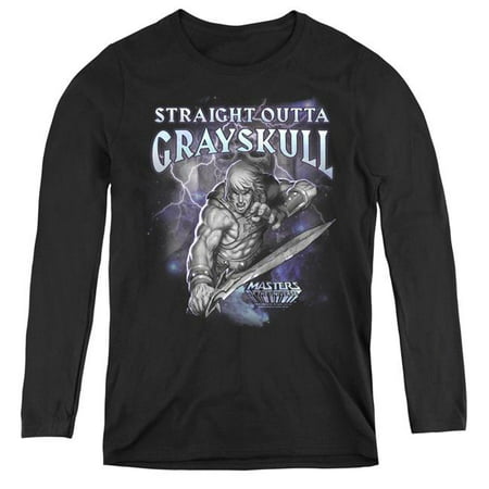 Trevco Sportswear DRM270-WL-3 Womens Masters of the Universe & Straight Outta Grayskull Long Sleeve T-Shirt, Black -