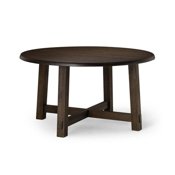 Maven Lane Sasha Large Circular Wood Round Dining Table for Modern Kitchen, Bistro, or Meeting Room in Rustic Weathered Brown Finish