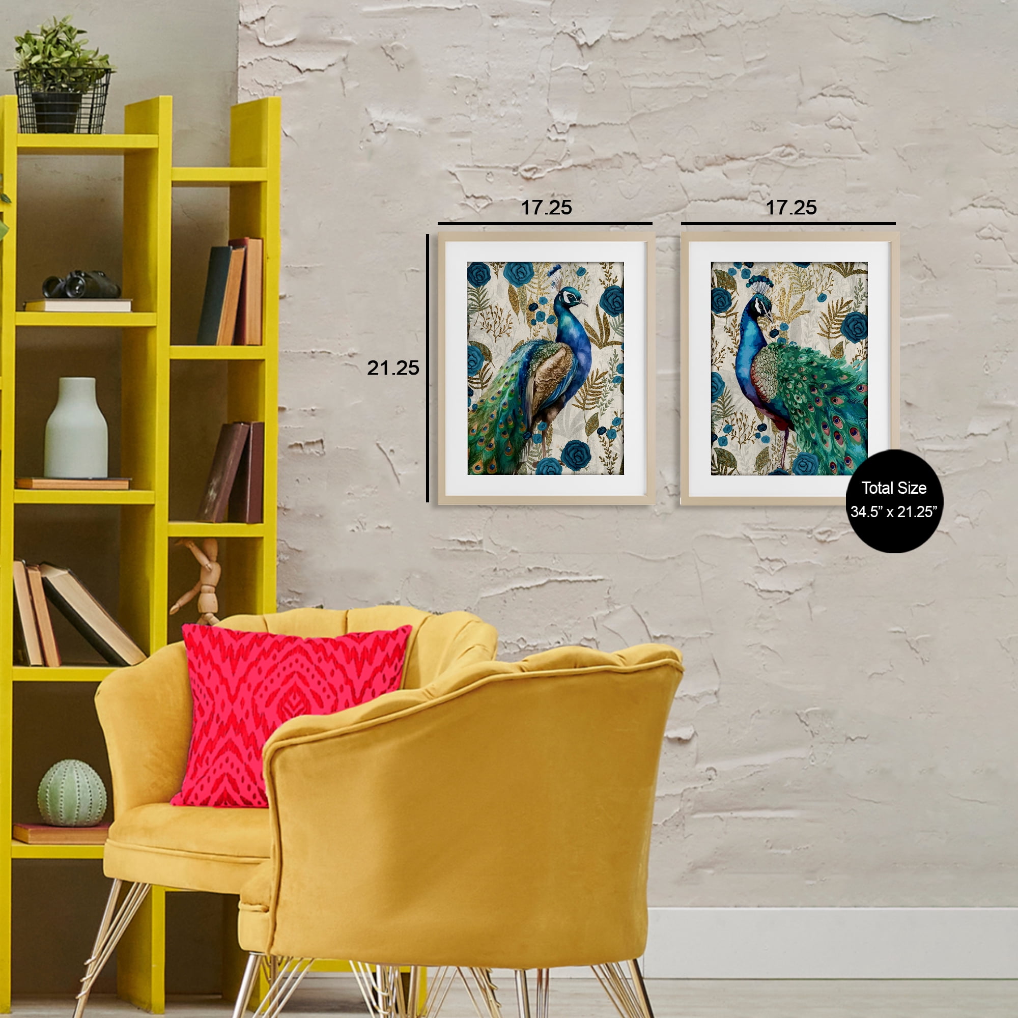 Stupell Industries Floral Peacock Pride 2 Piece Birch Framed Print Under Glass Set, design by Kim Allen